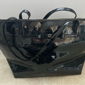 Black Patent Circle-Embossed Tote Bag